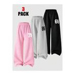 MORNİNG KİDS Kız Çocuk 3'lü Paket Baggy Kalıp 68-86-79 Baskılı Eşofman Altı (Siyah-Gri-Pembe)