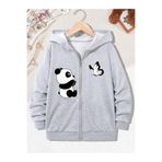 MORNİNG KİDS Kız Çocuk Gri Panda Kelebek Baskılı Kapşonlu Fermuarlı Hırka