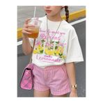 MORNİNG KİDS Kız Çocuk Lemonade Baskılı Beyaz Tişört-Çizgili Pembe Beyaz Şort Takım