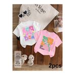 MORNİNG KİDS Kız Çocuk Sunshine-Pretty Girl Baskılı 2'li Paket Beyaz-Pembe Penye Tişört