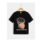 MORNİNG KİDS Siyah Basketbol Pota Baskılı Çocuk Tshirt