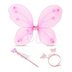Morotonom Pembe Kelebek Kız Seti – 50 Cm Kelebek Kanadı, Taç Ve Asa