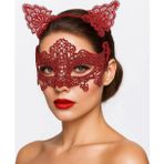 Morotonom Romantik Kırmızı Dantel Maske Seti – Kedi Kulaklı Taç Ve Maske 3 No