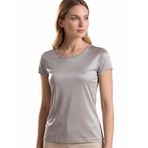 MOROUTLINE Kadın Dut İpek T Shirt Temel Bisiklet Yaka Kısa Kollu Tee Tops Bluz Yaz Rahat Katı Tişörtler, Gümüş-gri, L