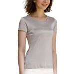 MOROUTLINE Kadın Dut İpek T Shirt Temel Bisiklet Yaka Kısa Kollu Tee Tops Bluz Yaz Rahat Katı Tişörtler, Gümüş-gri, L