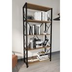 Morpanya Metal Dekoratif Kitaplık Ceviz Renkli 5 Raflı Modern Tasarım 73 cm Genişlik 36 cm Derinlik