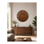 MORPELA 40 Cm Ceviz Renk MDF Duvar Saati Gold Pleksi Rakamlı Sessiz Akar Mekanizmalı Modern Dekoratif Duvar Saati