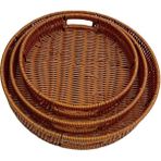 Morponi 3lü Rattan Servis Tepsisi Yuvarlak 20-25--30 cm - Ahşap