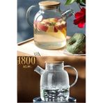 Morponi Ateşe Dayanıklı Borosilikat Cam Bambu Kapaklı Bitki Çayı Demliği & Sürahi 1800 Ml Şeffaf