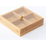 Morponi Bambu 4 Bölmeli Çerezlik - Kahvaltılık Akrilik Kapaklı 24 cm