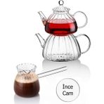 Morponi Borasilikat Cam Çaydanlık ve Cezve Seti Ateşe Dayanıklı 800ml ve 1500ml Kapasiteli