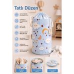 MorPort Premium Bebek Kirli Sepeti Mavi Bulut Desenli | Oyuncak & Çamaşır Sepeti | Katlanabilir Organizer