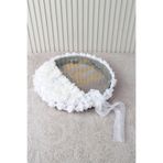 Mortex Beyaz Aplik ve 3D Çiçek Süsleme LED’li Şeffaf Gelin Tefi 32 cm Kına Düğün Nedime Bride Parti Defi