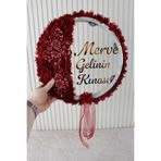 Mortex Bordo Aplik ve 3D Çiçek Süslemeli LED’li Şeffaf Gelin Tefi 32 cm Kına Düğün Nedime Bride Parti Defi