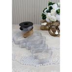 Mortex Gri Hilton Çizgili Şifon Kurdele 2.5 cm 20 mt - Bohça, Nikah, Nişan, Çeyiz, Hediye, Süsleme, Parti