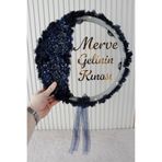 Mortex Lacivert Aplik ve 3D Çiçek Süsleme LED’li Şeffaf Gelin Tefi 32 cm Kına Düğün Nedime Bride Parti Defi