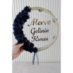 Mortex Lacivert Led'li Şeffaf Gelin Tefi 32 Cm 3d Çiçekli Taşlı Nedime Bride Kına Düğün Parti Defi