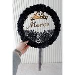 Mortex Siyah Vip Aplik ve Çiçek Süsleme LED’li Şeffaf Gelin Tefi 32 cm Kına Düğün Nedime Bride Parti Defi