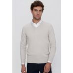Morven 23KC017004 Bej Basic Dynamic Fit Rahat Kesim V Yaka Triko Erkek Kazak