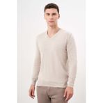 Morven Basic Dynamic Fit Rahat Kesim V Yaka Triko Bej Erkek Kazak