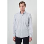 Morven Erkek A-Beyaz Trend Çizgili Slim Fit İtalyan Yaka Gömlek