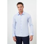 Morven Erkek A. Mavi Pamuk Düz Desen Sert Yaka Slim Fit Gömlek - Buz Mavisi - 2XL