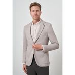 Morven Erkek Bej Örme Desenli Slim Fit Mono Yaka Ceket