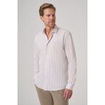 Morven Erkek Bej Pamuk Trend Çizgili Slim Fit Yarım Italyan Yaka Gömlek - XL