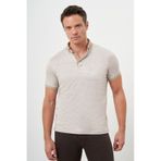 Morven Erkek Bej Trend Merserize Jakar Desen Düğmeli Yaka Dynamic Fit T-shirt