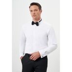 Morven Erkek Beyaz Manşetli Düz Desen Ata Yaka Slim Fit Gömlek
