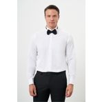 Morven Erkek Beyaz Manşetlii Jakar Desen Ata Yaka Slim Fit Gömlek