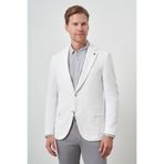 Morven Erkek Beyaz Örme Desenli Mono Yaka Slim Fit Ceket