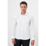 Morven Erkek Beyaz Pamuk Düz Desen Italyan Yaka Slim Fit Gömlek - 2XL