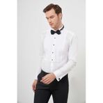 Morven Erkek Beyaz Piliseli Ata Yaka Slim Fit Gömlek