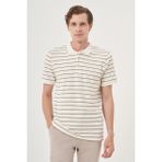 Morven Erkek Ekru Trend Çizgili Dinamik Fit Polo Yaka T-Shirt - 2XL