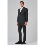 Morven Erkek Füme Poliviskon Trend Çizgili Slim Fit Sivri Yaka Kruvaze Takım Elbise