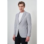 Morven Erkek Gri Örme Desenli Slim Fit Mono Yaka Ceket