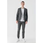 Morven Erkek Gri Poliviskon Trend Çizgili Desen Slim Fit Mono Yaka Takım Elbise - 6 Drop - 44