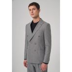 Morven Erkek Gri Poliviskon Trend Desenli Slim Fit Sivri Yaka Takım Elbise - 6 Drop - 56
