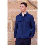 Morven Erkek Indigo Yünlü Berberi Yaka Çift Kapak Cepli Gömlek Ceket - İndigo - XL