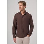 Morven Erkek Kahve Trend Düz Slim Fit Tam Italyan Yaka Gömlek - Kahverengi - 2XL