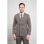 Morven Erkek Kahve Trend Slim Fit Sivri Yaka Kruvaze Takım Elbise - 46 - Kahverengi - 6 Drop