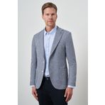 Morven Erkek Lacivert Keten Dokuma Slim Fit Mono Yaka Ceket
