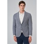 Morven Erkek Lacivert Örme Trend Desenli Slim Fit Mono Yaka Ceket