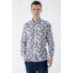 Morven Erkek Lacivert Pamuk Baskılı Desen Slim Fit Gömlek - 2XL