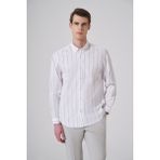 Morven Erkek Lacivert Pamuk Trend Çizgili Dynamic Fit Gömlek - XL