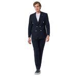 Morven Erkek Lacivert Poliviskon Çizgili Spor Kruvaze Slim Fit Sivri Yaka Takım Elbise