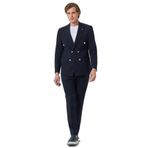 Morven Erkek Lacivert Poliviskon Çizgili Spor Kruvaze Slim Fit Sivri Yaka Takım Elbise
