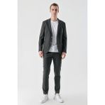 Morven Erkek Lacivert Poliviskon Trend Çizgili Desen Slim Fit Mono Yaka Takım Elbise - 6 Drop - 44