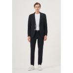 Morven Erkek Lacivert Poliviskon Trend Çizgili Slim Fit Mono Yaka Takım Elbise - 6 Drop - 52